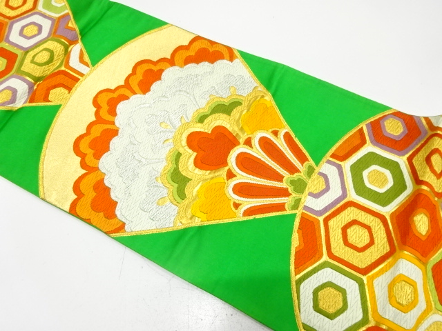 アンティーク　華紋に亀甲模様織り出し袋帯（着用可）